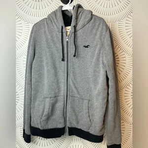 Hollister Men’s Sherpa Lined Gray Fleece Full Zipper Sweatshirt Hooded Size Sm‎